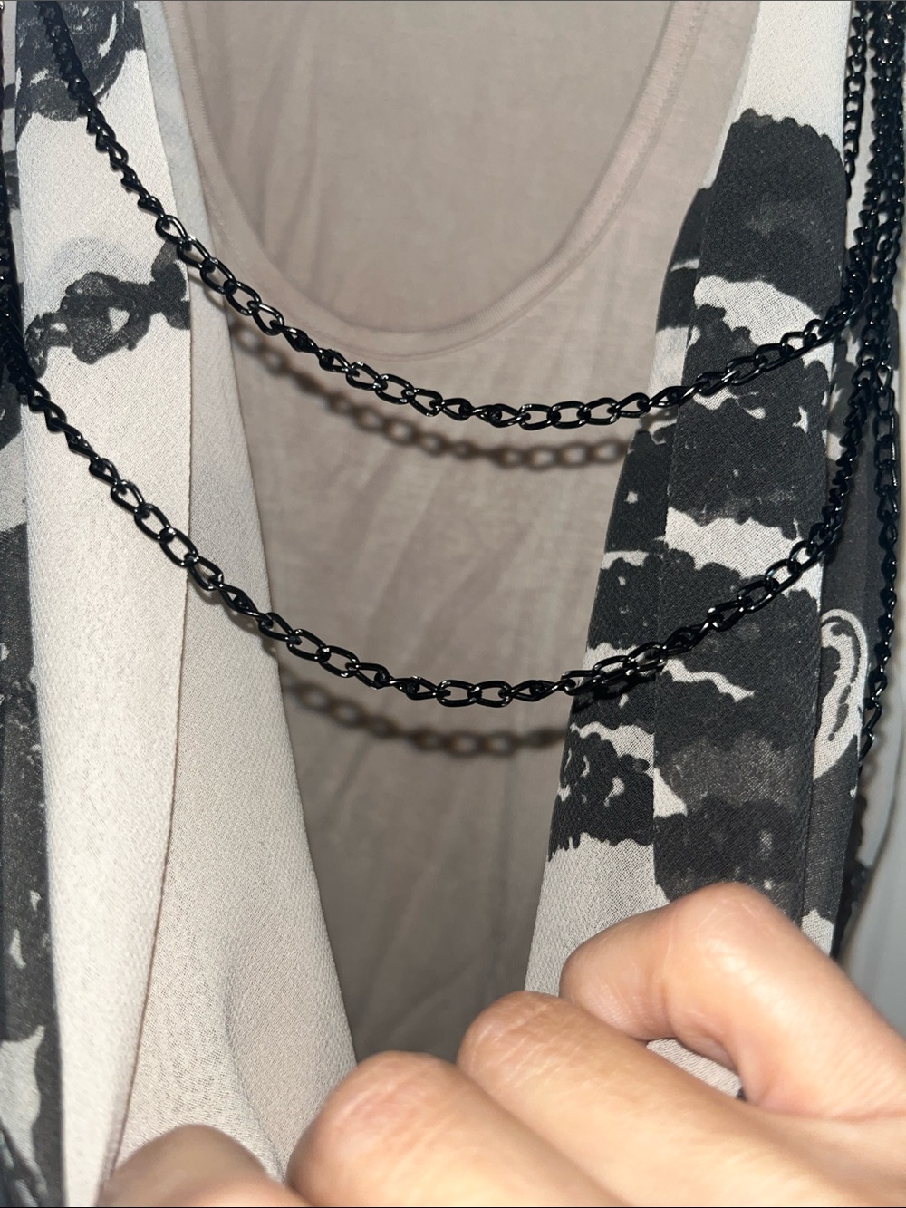 Lipsy Beige Tank Top with Black Chain Fringe Overlay - Picture 5 of 11
